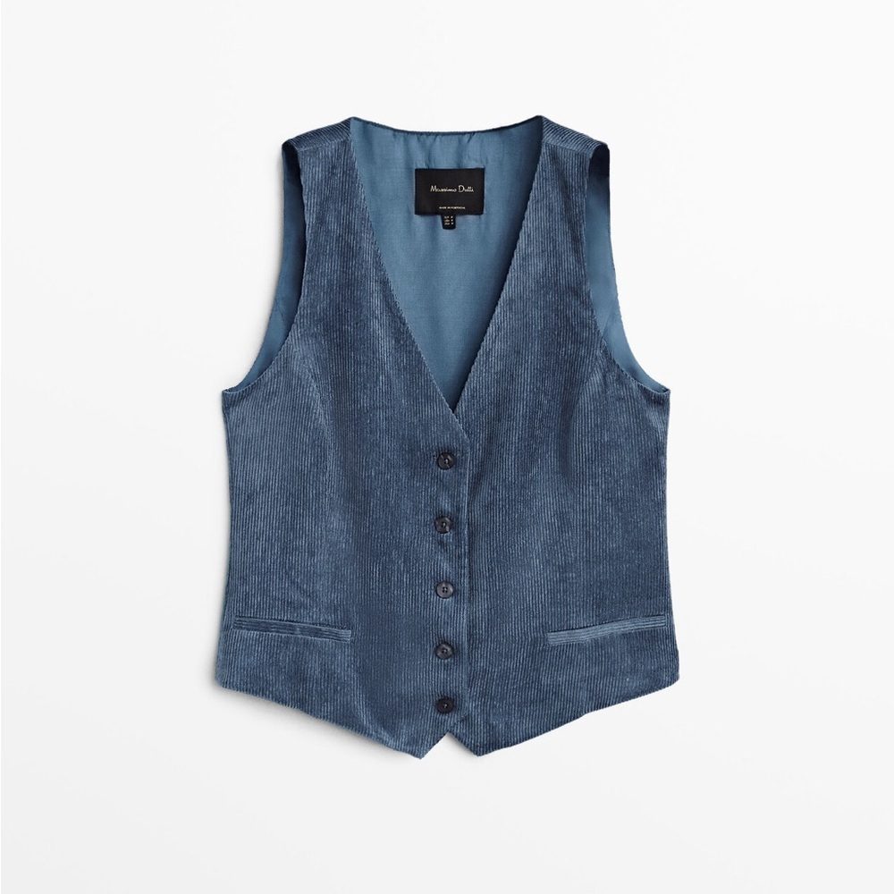 Massimo Dutti Loose Fitting Corduroy Suit Waistcoat In Blue
